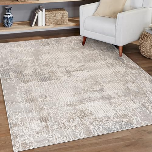 Mazovia Alfombra Beige Moderno Abstracto - Salón - Pilas Cortas Rectángulo Certificado Oeko-Tex® Minimalista - Grafito Cremoso Gris - 160 x 230 cm