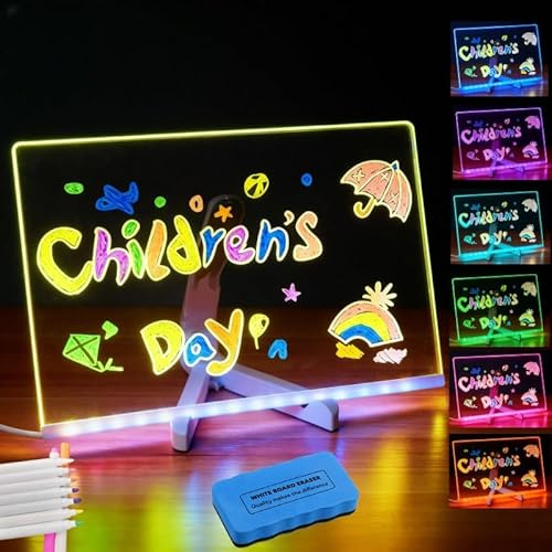 LED Note Board with Colors – Acrylic Dry Erase Board with 10 Light Modes, 7 Fluorescent Markers & Eraser, USB Powered Light Up Drawing Board for Kids & Adults, for Home Office School 2026
