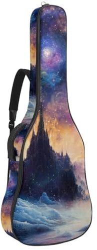 KengjuTesu 43 Zoll Akustikgitarre Softcase mit Rucksackgurt und 2 Taschen Starry Mystery Castle, Keine Polsterung Rucksack Wasserdicht Oxford Tuch Bassgitarre Gigbag für Konzertgitarren, mehrfarbig,