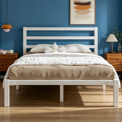 Metallbett 120x200 mit Kopfteil, 26cm hohem Stauraum unter dem Bett, Weiß | Einzelbett aus Metall für Jugendliche mit Lattenrost, geräuscharme, stabile Konstruktion und einfache Montage