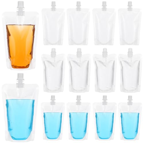 Operitacx Lot de 50 pochettes transparentes de 200 ml en plastique avec bec verseur, réutilisables pour jus, eau, boissons de fête et voyage 200 ml