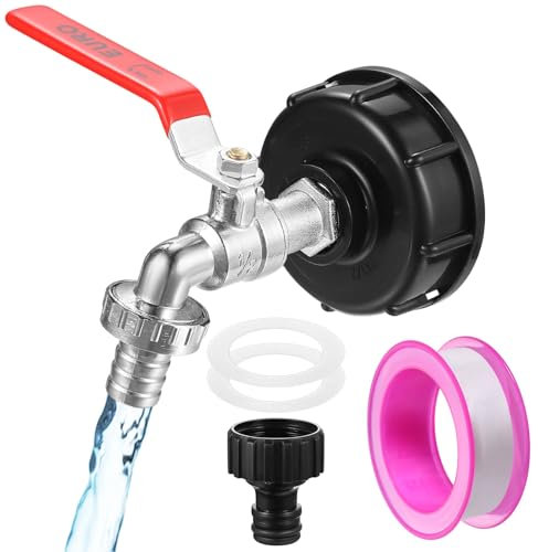 Rubinetto Serbatoio IBC 1000L,Accessorio Serbatoio IBC con Adattatore S60x6 1/2 Pollice,Valvola di Scarico per Serbatoio Acqua Pioggia 1000 Litri,Rubinetto per Serbatoio IBC,Flessibile e Antigoccia