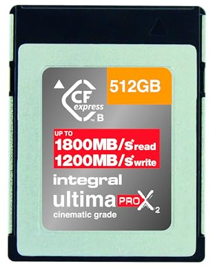 Integral 512GB CFexpress Memory Card Type B 2.0, 8K RAW & 4K 120 FPS 1800MB/s Read, 1200MB/s Write Speed, 900MB/s Sustained Write Designed for The Cinematographer and Professional Photographer