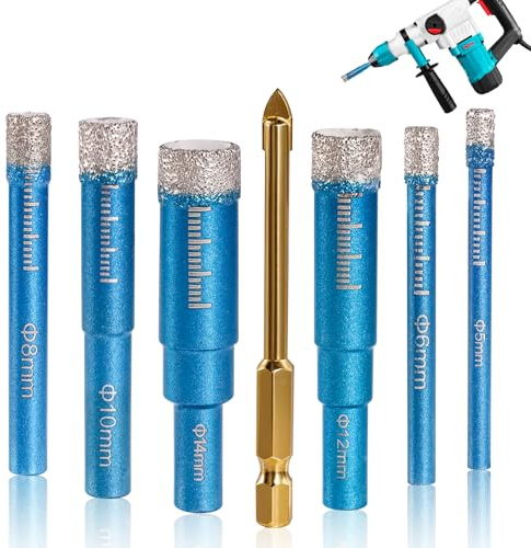 Gres Porcellanato Punte Trapano 5/6/8/10/12/14mm: Set di Punte per Granito con 6 mm Carbide Punte per Trapano, Gres, Piastrelle, Vetro, Ceramica, Pietra, Porcellana, Smerigliatrici Angolari