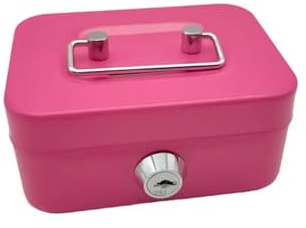 Kleine Geldkassette aus Metall mit Schloss für Kinder - Geld-Organizer 4,5 x 3,35 mit Schlüsselschloss und Griff, Rosa, Taglia Unica