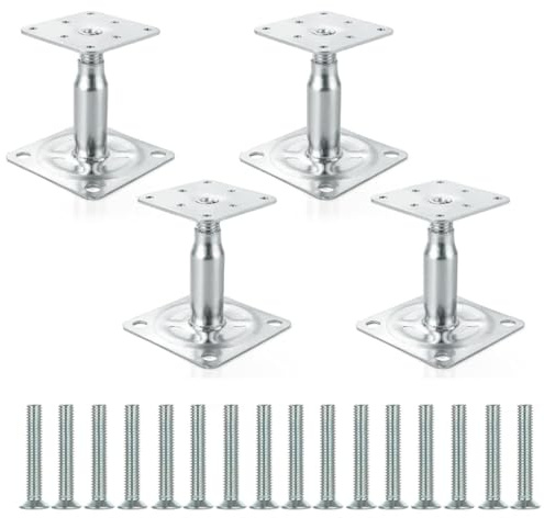 4 Stück Pfostenträger Höhenverstellbar, 100-150 mm Pfostenträger Höhenverstellbar Galvanisch Verzinkter Stahl, Stützenfuß Bodenfuß für Zäunen, Spalieren, Carports, Pergolen und Bauprojekten