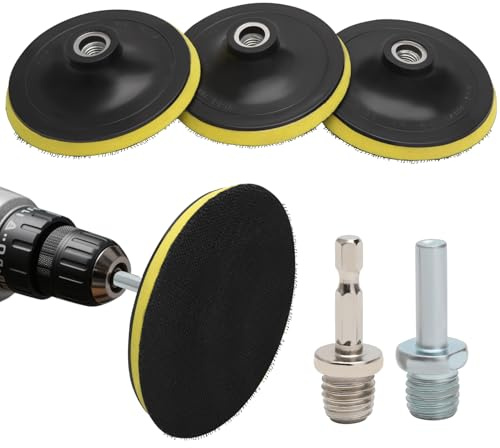 TMZELOA Platorello per Levigatrice 125mm 3 Pezzi - Supporto con Velcro M14 e Adattatore 8mm - Accessorio Universale per Trapano, Smerigliatrice, Lucidatrice Auto, Legno e Metallo