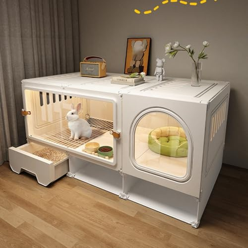 Meerschweinchenkäfig – Transparenter DIY-Kaninchenkäfig mit Ausziehbarer Wanne, für Drinnen Und DraußEn(White)