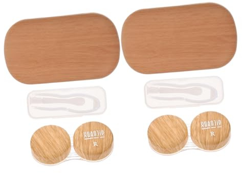 BIUDECO Vintage Leather Texture Large Diameter Leak-Proof Double Lens Case 2pcs Set with Wood Grain Pattern for Travel Lens Storage