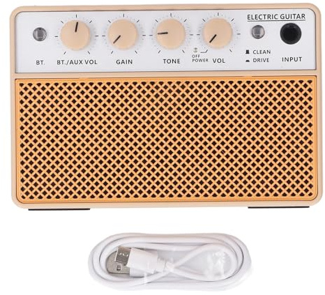 Greensen Amplificateur de Basse Portable, Mini Ampli Guitare 10W avec Canaux BT Drive, Autonomie de 4 Heures, 2 Haut-parleurs Basse 5W, Rechargeable