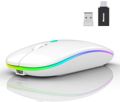 Wowssyo Souris sans fil USB 2,4 GHz - Souris Bluetooth - Suivi optique 1600 DPI - Double mode rechargeable - Pour ordinateur portable, PC, iOS, Android, iPad, Windows - Blanc