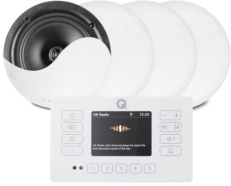 Q Acoustics E120 White - Bluetooth Ceiling Speaker System with Touch Panel Wall Amplifier and DAB+ Digital Radio - 4 x NCSS5