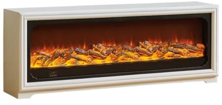 Cheminée Murale Meuble TV avec cheminée, Centre de Divertissement cheminées électriques for Le Salon, Flamme réaliste à LED, télécommande(Bruin,Petit)