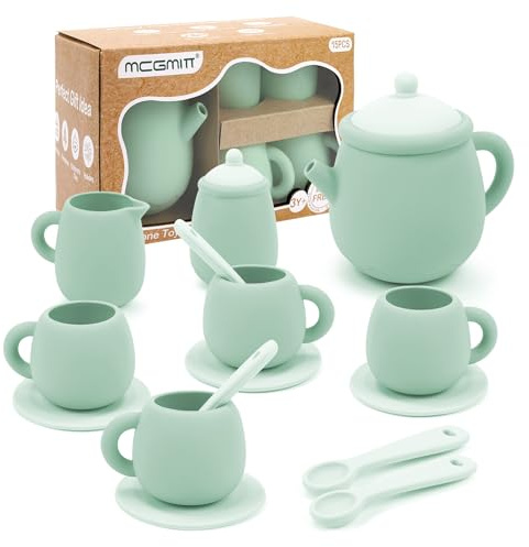 MCGMITT Silicone Tea Set, 15PCS Kids Tea Party Set for Little Girls Boys BPA Free Pretend Play Kitchen Accessories Toddler Afternoon Tea Set Toy Girls Boys Children Birthday Gifts for 3 4 5 Years
