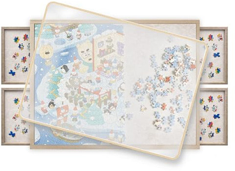 1000 Pieces Puzzle Board with 4 Sorting Trays & Protective Cover, 31.5 x 23.6Portable Foldable Felt Puzzle Playing Surface - Lightweight Storage & Game Night Organizer