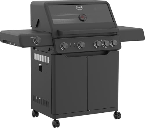 RÖSLE Allflame Hero 4 - Premium Gasgrill, 4× HEATSPIRE-Brenner (14 kW), PRIMEZONE Infrarot-Seitenkocher, BACKBURNER, Edelstahl-Grillroste, XL Sichtfenster + Abdeckhaube - Grillfürst Edition