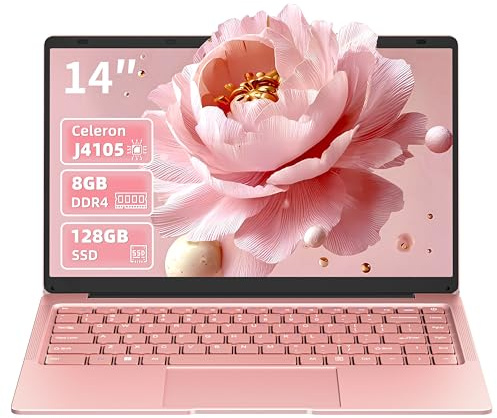 14 inch Rosegold Laptop, 8GB DDR4 RAM, 128GB SSD, 4-Core J4105 Processor | Up to 40% Faster than N4000, FHD IPS Display, USB 3.0, WiFi, BT, Ultra-Light Portable Notebook for Students, Work & Home Use