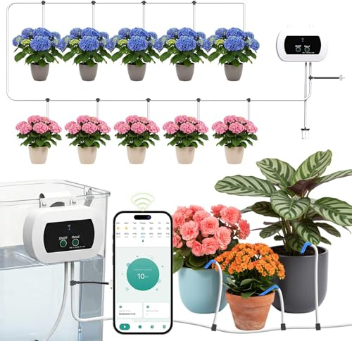 MQHUAYU Automatic Watering System for Potted Plants,[Wi-Fi & App Control] Smart Plant Watering Devices for Indoor Outdoor, Automatic Drip Irrigation System Device Kit-USB Charging,Water 10 Plants