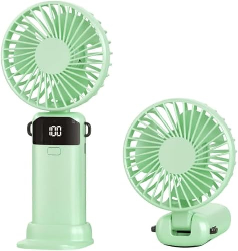 Pyltor Handheld Fans, Mini Fan 3000mAh Type-c Rechargeable,90° Fold Cooling Portable Handheld Electric Fan,Led Digital Display Fans,for Travel, Outdoor, Home, Office, School, Camping (Green)