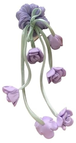 Himscev 2 elegantes coleteros florales para el pelo, lirio de los valles y tulipanes con detalles de cinta para mujer (morado)