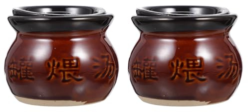 TIKODIDA Pentola di Terracotta per Uso Domestico 250ml, Set 2 Pezzi, Casseruola per Stufato e Zuppa, Piccolo Vaso di Terracotta per Cucina Casalinga e Riunioni Familiari