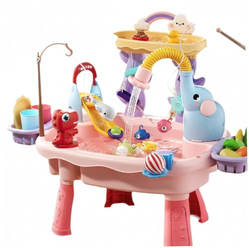 Hotainoys Wassertisch für Kinder, Wasserspieltisch für Kleinkinder – Doppelschichtiges 6-in-1-Sandspielzeug mit Umlaufsystem, Rutsche und Angelspielen |.Kinder-Sinnesspielzeug für