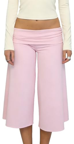 Felcia Pantalon 3/4 pliable pour femme - Taille basse - Coupe courte - Décontracté - Extensible - Jambe large - Pantalon Capri Streetwear