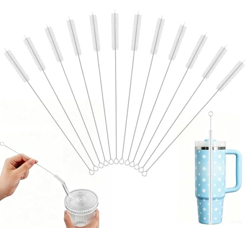 30cm Straw Cleaner Brush, 12PCS Flexible Nylon Cleaning Brush with Soft Bristles and Gentle on Delicate Inner Walls for Baby Bottle Drinking Straw Cup Lid and Narrow Containers