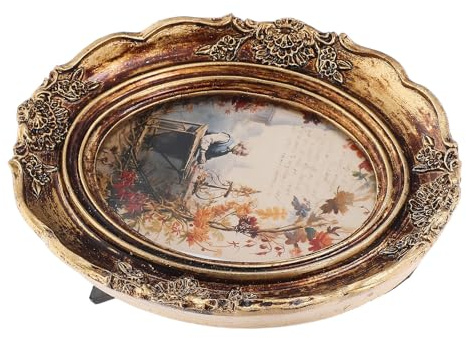 HYTROVE Marco de Fotos Portafotos Ovalado de Resina Estilo Europeo Vintage, Colgante de Pared Escritorio, para Fotos y Cuadros, Decoración de Recibidor y Estantería