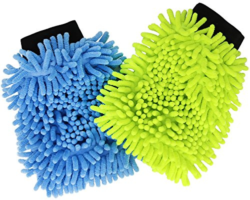 com-four® 2X Gants de Lavage pour Voiture et ménage, Gants Microfibre | gants chenille - entretien automobile - lave-auto - 22 x 14,5 cm [la couleur varie!]