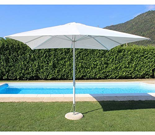 Ombrellone da giardino con palo centrale in alluminio ø 48 mm con carrucola telo Bianco di forma rettangolare mod. Brian