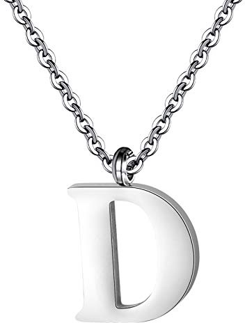 PARTNER Stainless Steel Silver Initial Necklace Alphabet Pendant Necklace 16 with 2 extender Women letter Necklace (Silver Initial D)