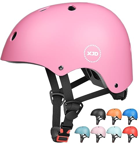 XJD Fahrradhelm Kinder Jugend Kinderhelm Einstellbare Skateboard Helm Skaterhelm für Fahrrad Skateboard Scooter Roller Kinderfahrradhelm für 3-13 Alt Mädchen und Jungen (M: 55-58 cm, Rosa)
