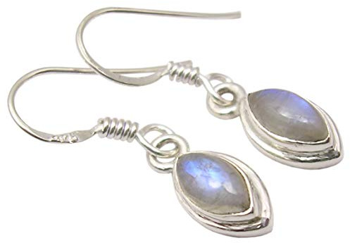 SilverStarJewel 925 Sterling Silber Marquise Regenbogen Mondstein Ohrringe 2,8 cm 2,3 Gramm