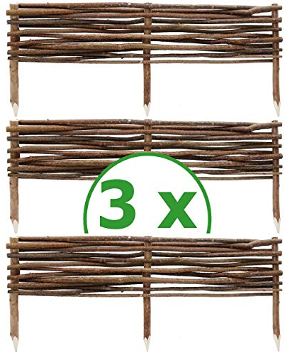 BOGATECO 3 x Haselnuss Beeteinfassung | 20 cm Hoch & 90 cm Lang | Staketenzaun Perfekt als Beet-Umrandung oder Weg-Abgrenzung Beeteinfassungen Beetbegrenzung