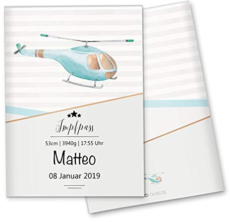 Impfpasshülle Transport Ausweishülle Schutzhülle für Dokumente & Impfpass MIT DER GRÖßE 9,3 x 13CM personalisierbar mit Namen (Hubschrauber, Impfpasshülle personalisiert)