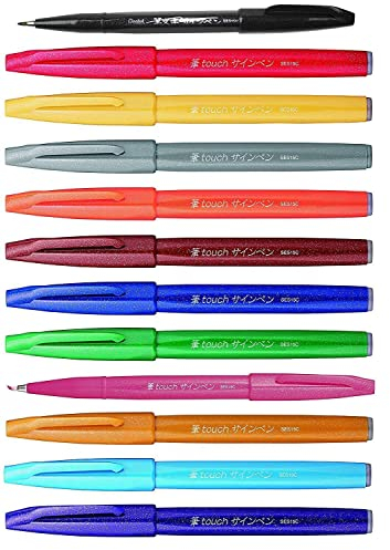 Pentel SES15C Brush Sign Pen Marker Flexible Spitze 12 Farben ass.ti