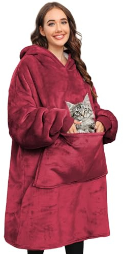 CMTOP Överdimensionerad huvtröja sweatshirt dam huvtröja långärmad tröja med huva pullover sweatshirt rund hals män kvinnor oversize filt sweatshirt bekväm jättestor, röd, Einheitsgröße