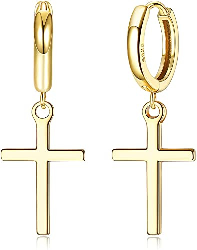 Milacolato Creolen Silber 925, Kreuz für Damen Herren, 18K Vergoldet Pave CZ Manschette Ohrringe, Huggie, Baumeln Zirkonia Dangly frauen Mädchen