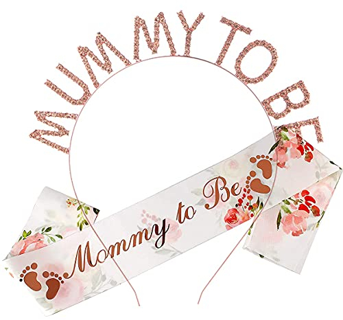 Leikedun Lot de 2 écharpes Mummy to Be - En or rose - Pour fête prénatale, grossesse, maternité