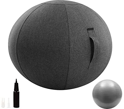 Sitting Ball Chair with Cover, Exercise Yoga Ball for Office and Home Muscle Training Fitness, Workout Ball with Pump and Handle,Grau,45cm