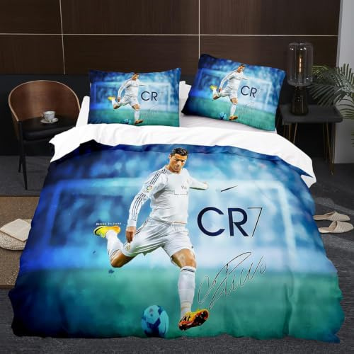 Estrellas del Fútbol Juego de Funda Nórdica 220X230 (Cama de 150/160cm) Funda de Edredón de Microfibra Suave con 2 Fundas de Almohada 50x75 cm