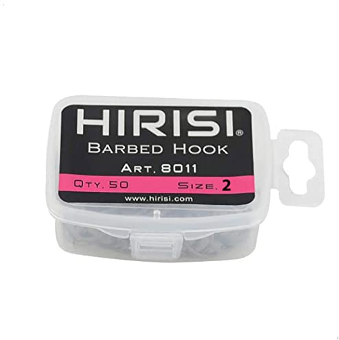 Hirisi 8011 Angelhaken Größe 2 mit Widerhaken Karpfenhaken mit Öse zum Karpfenangeln, Kohlenstoffstahl, Boiliehaken Ansitzangeln, Verschiedene Größen, 1er Pack (50 Stück)