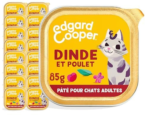 Edgard & Cooper Steriliserad vuxen kattpasta, kycklingkalkon 16 x 85 g, våtmat utan spannmål naturliga ingredienser, proteinrik pasta, utan tillsatt socker