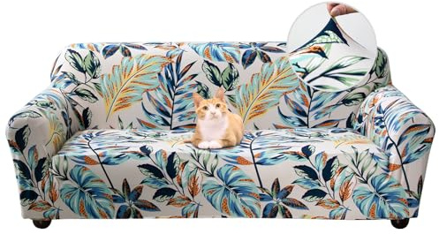Jaotto Housse de Canapé Extensible 3 Place Couverture Canapé avec Accoudoirs Moderne Couvre Canapé Elastique Universelle Revêtement de Canapé Housse de Protection,Feuille de Couleur