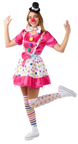 Funidelia Disfraz de payasa para mujer, Circo, Incluye vestido, diadema y pajarita - Traje para adultos para fiestas, Carnaval y Halloween, Talla L-XL