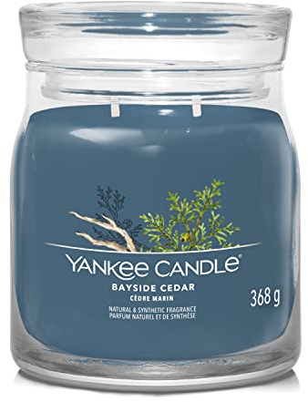 Yankee Candle Signature Scented Candle | Bayside Cedar Medium Jar Candle with Double Wicks | Soy Wax Blend Long Burning Candle | Perfect Gifts for Women (1630014E)