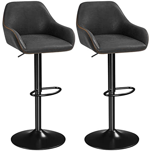 Yaheetech Tabourets de Bar Lot de 2 Pivotant Réglable en Hauteur Rotatif sur 360° Chaises de Bar avec Revêtement en Similicuir Tabourets Hauts avec Repose-Pieds Noir