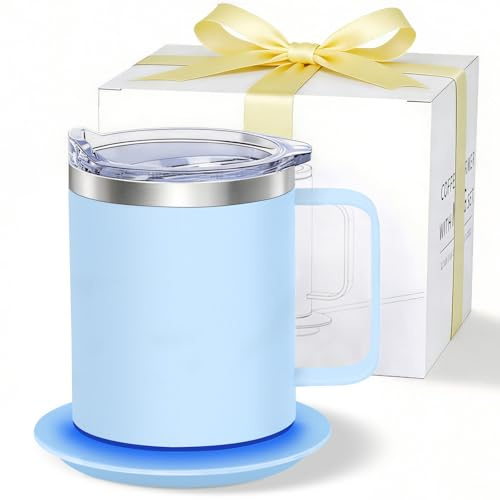 Zhenglu Heated Coffee Mug, Self Heating Electric Mug 131°F, USB Powered Coffee Cup with Auto Shut-Off, Double Wall Stainless Steel Mug for Desk Office Home(Cerulean-12oz)