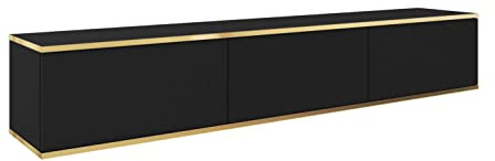 3E 3xE living.com Hängendes TV Schrank - Modernes Design mit Push-to-Open-Funktion. Farbe: SCHWARZ, D: L: 175 cm, H: 30 cm, T: 32 cm. TV Lowboard, TV Board, TV Sideboard Hängend, Wandschrank hängend